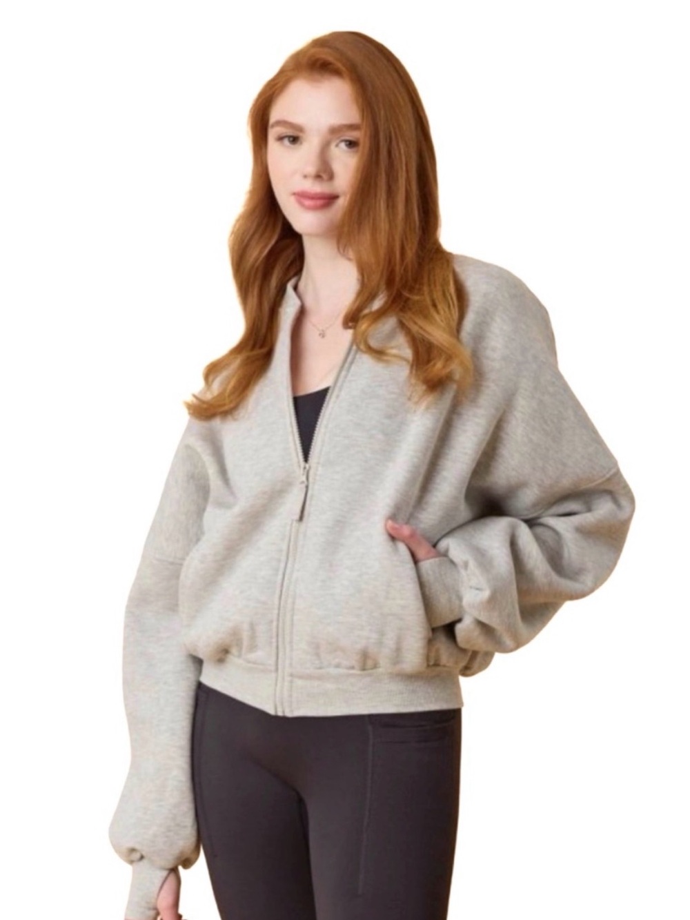 NWT Blogilates Women's Marshmallow Bomber Jacket Grey Sz 1x Athleisure Plus